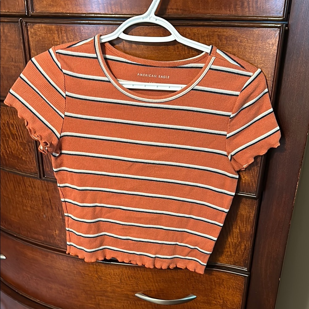American Eagle Outfitters Orange Ribbed Crop Tee